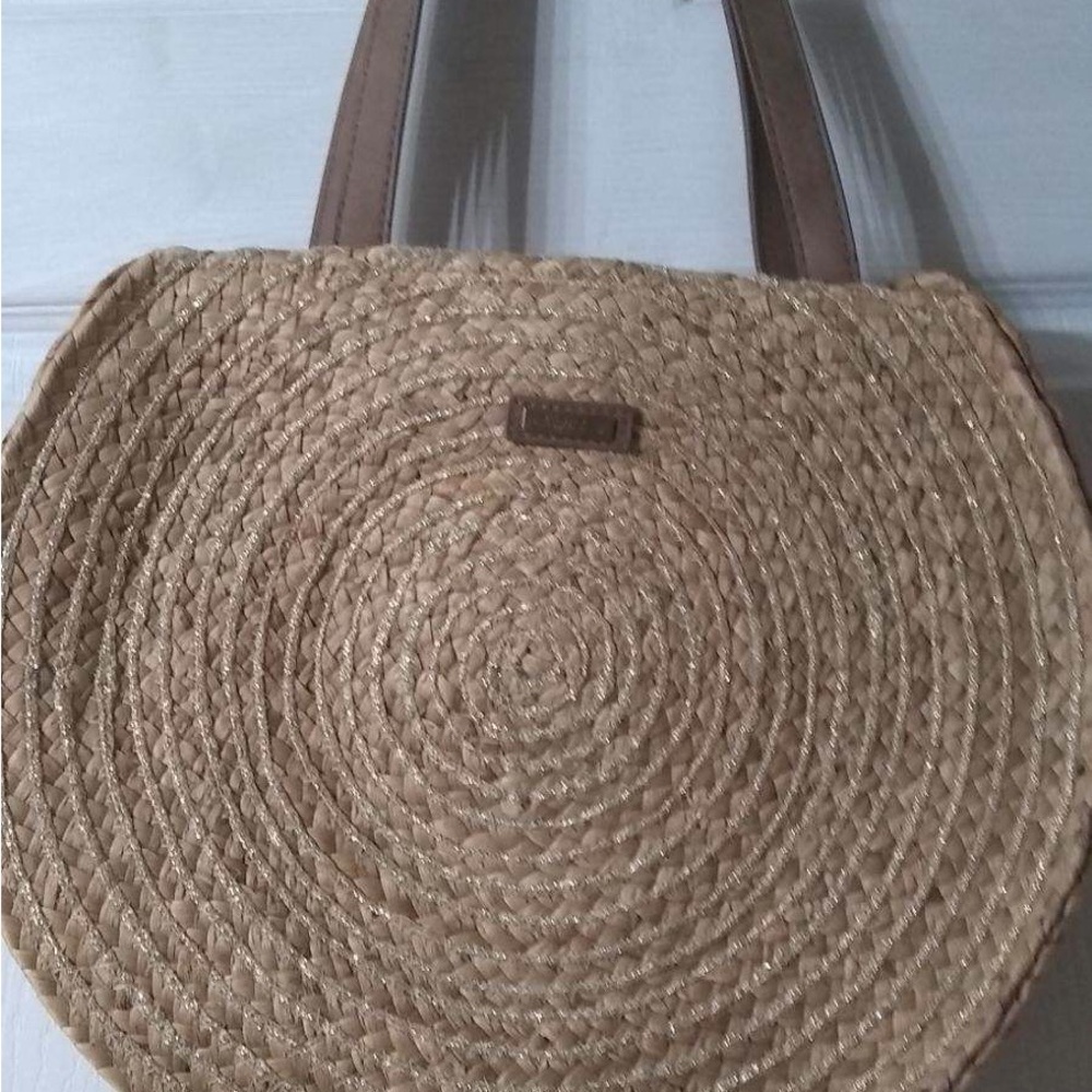 Natural Tan Woven Tote with Spiral Texture and Long Handles